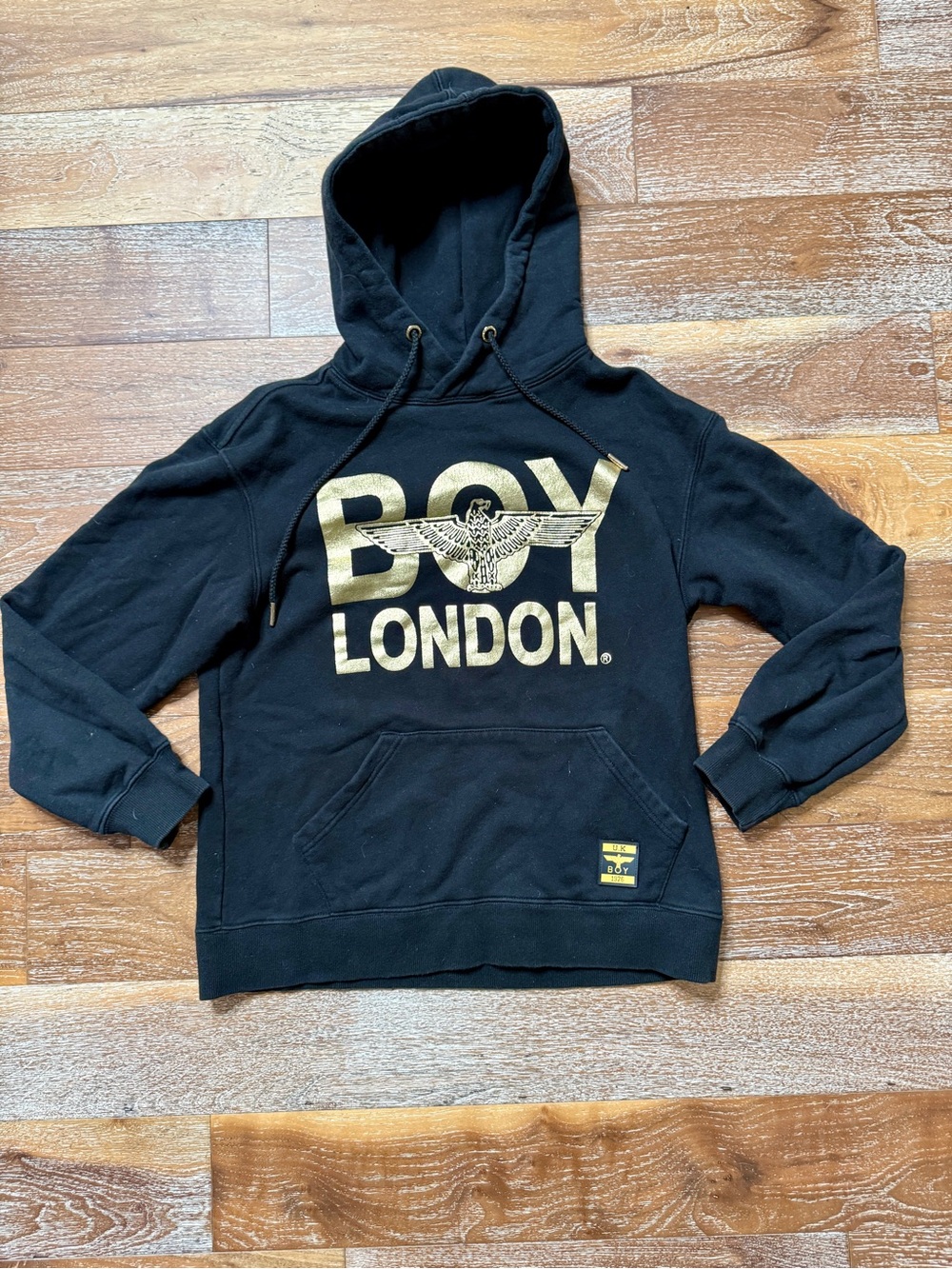 Boy London Black Hoodie Hooded Sweatshirt with Metallic Gold Eagle / Men’s Small
